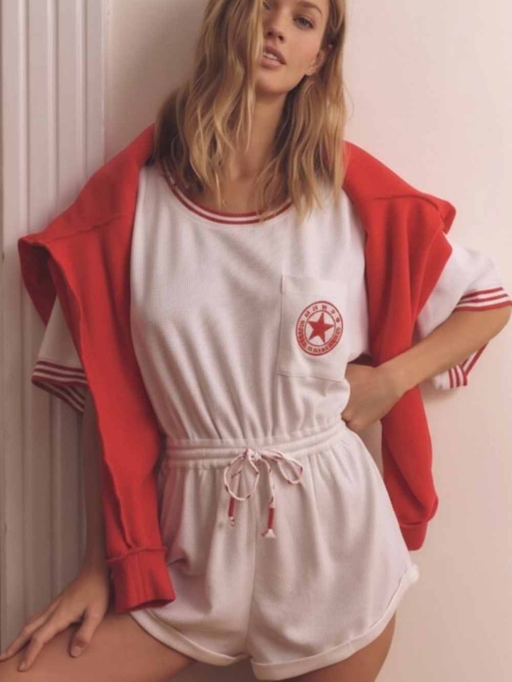 Anthropologie Short Sleeve Waffle Knit Romper Size Large